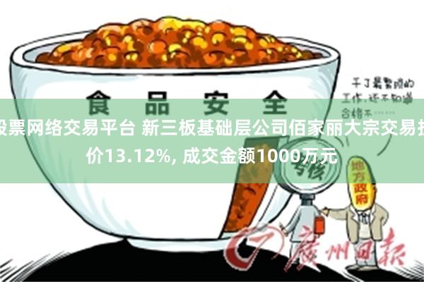 股票网络交易平台 新三板基础层公司佰家丽大宗交易折价13.12%, 成交金额1000万元