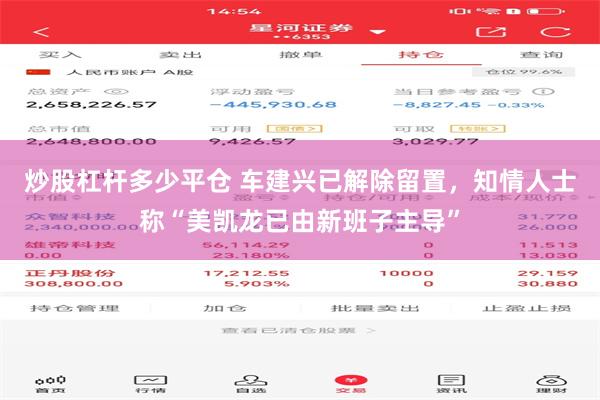 炒股杠杆多少平仓 车建兴已解除留置,知情人士称“美凯龙已由新班子主导”
