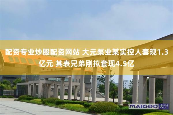 配资专业炒股配资网站 大元泵业某实控人套现1.3亿元 其表兄弟刚拟套现4.5亿