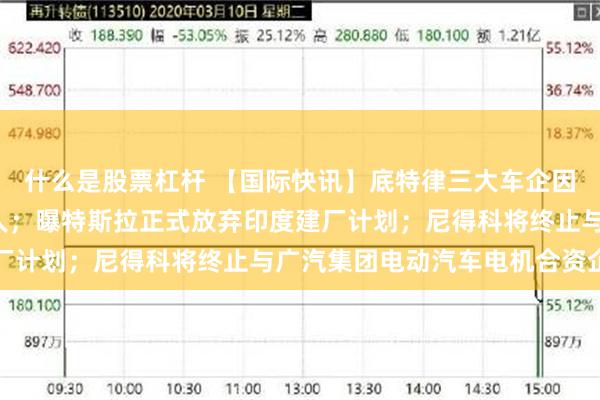 什么是股票杠杆 【国际快讯】底特律三大车企因新技术冲击已裁员2万人；曝特斯拉正式放弃印度建厂计划；尼得科将终止与广汽集团电动汽车电机合资企业